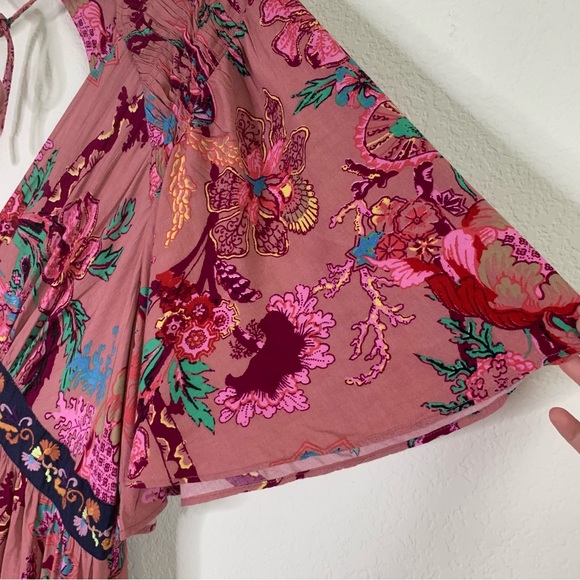 Anthropologie Womens pink ruffle embroidered flutter sleeve maxi dress XL - Picture 9 of 13